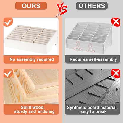 Wooden 24-Grid Cell Phones Storage Box Desktop Mobile Phone Holder Organizer for Office School Classroom (24-Grid White)