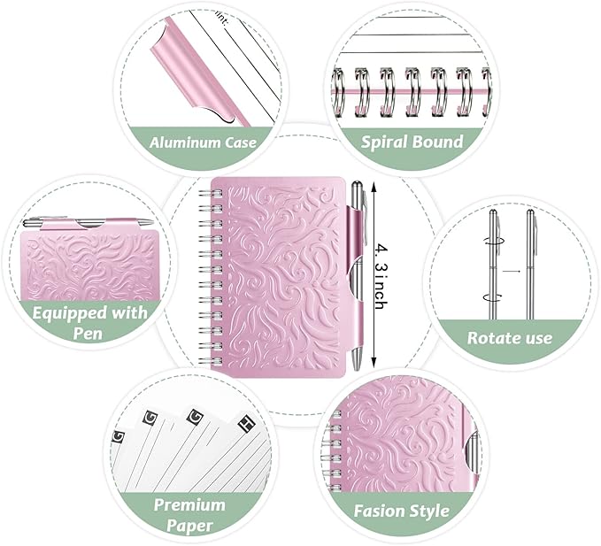 Zonon 2 Pcs Mini Password Book with Alphabetical Tabs Metal Password Keeper Book Portable Organizer Elegant Mandala Pattern Notebook with Pen, Spiral Bound for Information(Rose Gold, Light Pink)