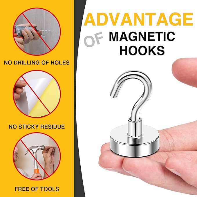 DIYMAG Magnetic Hooks, 50 LB Heavy Duty Magnet with Hooks,20 Packs Strong Rare Earth Neodymium Magnet Hooks for Hanging, Magnetic Hanger for Curtain, Home, Kitchen, Workplace