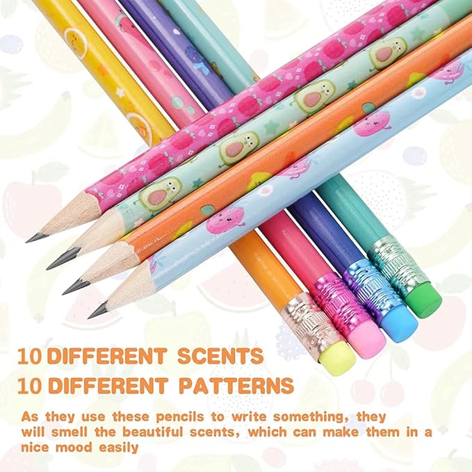 60 Pieces Scented Pencils for Kids Scented Pencils with Erasers Fruit HB Graphite Pencil for School Stationery Party Reward Supplies