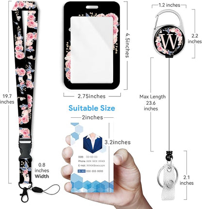 A-Z Badge Holder with Retractable Reel and Breakaway Lanyard Badge Clips Retractable Heavy Duty Badge Reel，Keychain，ID Holder with Breakaway Lanyard for School Nurse Office Teen W