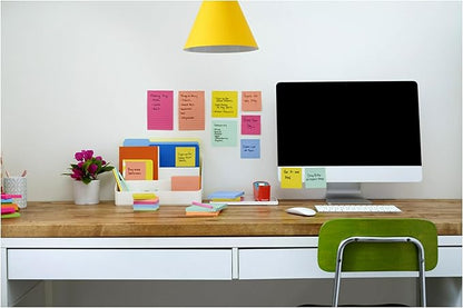 Post-it Super Sticky Notes, 12 Sticky Note Pads, 3 x 3 in., School Supplies, Office Products, Sticky Notes for Vertical Surfaces, Monitors, Walls and Windows, Summer Joy Collection