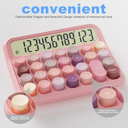 Mechanical Calculator 12 Digit Extra Large 5-Inch LCD Display, DECKLIT Battery Desk Calculator, Big Buttons Easy to Press Use as Office Calculators Desktop, 15°Tilt Screen for Kids Calculator(Rose)