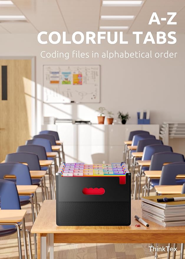 ThinkTex 26 Pockets Expanding File Folder, Upright & Coverless, A-Z Colorful Tabs, Larger Capacity Accordion Folder, Letter/A4 Size for School, Home and Office
