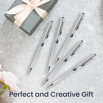 Cambond Ballpoint Pens Bulk Pens - Sliver Metal Pen Nice Luxury Pens for Men Business Office Police Comfortable Writing Twist Retractable 1.0 mm Medium Point Nice Pens, 5 Pack (Silver)