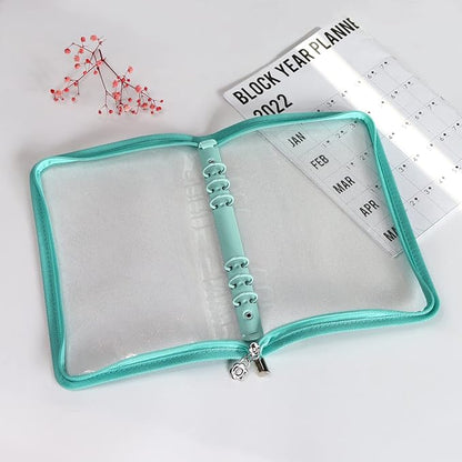 Multibey A5 Binder Cover Clear Soft PVC 6-Ring Binder Budget Evelopes System with Zipper Planner Organizer Refillable Notebook Journal Binder (Cyan, A5)