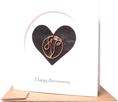 Personalized Initial Copper Card, Copper Initial, Anniversary Card for Her, Couple, Gift for Her (V)