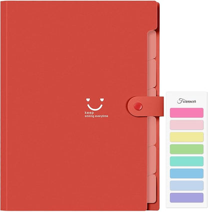 Forvencer Accordion File Organizer, Letter Size, 7 Pocket Expanding File Folder, Cute File Folder with Labels, Portable File Organizer for School Office Supplies, Folders for Documents, Red