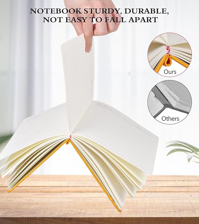 Lined Journal Notebook for Women and Men,Hardcover Leather Journaling Notebook for Writing, Travel, Business, Work and School,200 Pages A5 Notebook for Note Taking, Diary 5.9" × 8.5" - Yellow