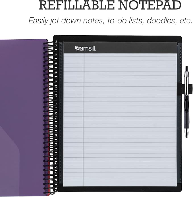 Samsill Deluxe 24 Pocket Spiral Project Organizer with Refillable Notepad Holder, Customizable Front Cover, 12 Dividers with Erasable Write-On Tabs in Fashion Colors, Plastic Folders with Pockets