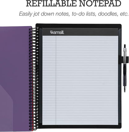 Samsill Deluxe 24 Pocket Spiral Project Organizer with Refillable Notepad Holder, Customizable Front Cover, 12 Dividers with Erasable Write-On Tabs in Fashion Colors, Plastic Folders with Pockets