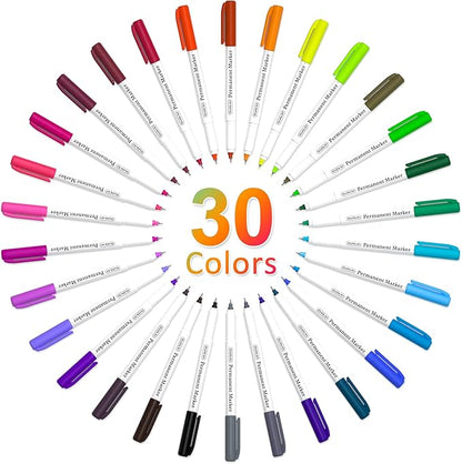 Shuttle Art Permanent Markers, 30 Assorted Colors Ultra Fine Point Permanent Marker Packed in Travel Case, Ideal Colored Markers Set for Adults Coloring Doodling on Plastic, Glass, Gift for Teens