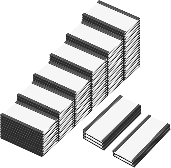 C Channel Magentic Label Holders 1x2 Inch with Paper Inserts and Clear Plastic Protectors,Magnetic Data Card Holders File Cabinet Labels,Pack of 100