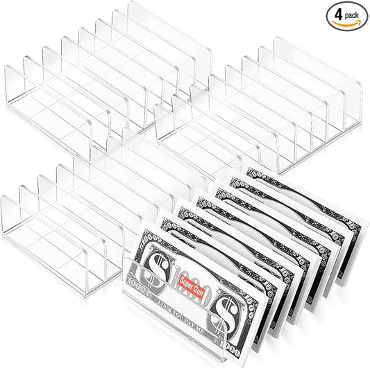 Geetery 4 Pcs Acrylic Cash Tray for Cash Stuffing Mail Sorter Organizer Desk Organizer for Sorting Mail Clear Envelope Organizer for Desk Cash Envelope Bill Business Card Eyeshadow Palette (7 Slot)
