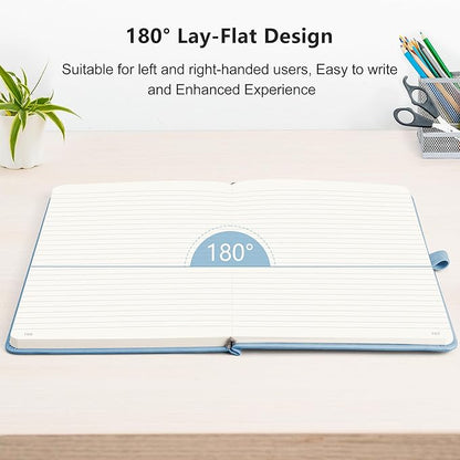 RETTACY Journaling Notebooks, A5 Lined Notebook Journal with 320 Numbered Pages, 5.7'' × 8.3'', Medium Size, Journal Notebook for Writing, Work, Leather Hardcover, 100 GSM Thick Paper (Light Blue)