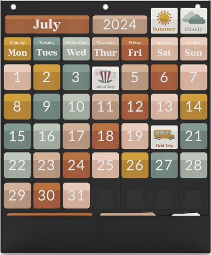 The Ultimate Classroom Calendar Pocket Chart for Kids - Beautiful Calendar with Educational Cards for Easy Learning - Fun Boho Classroom/Teacher Must Have Supplies That Fits Nicely w/Any School Decor