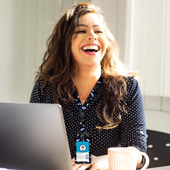 ID Badge Holder with Breakaway Lanyard, Retractable Badge Reel Heavy Duty, Cute Funny Evil Eye Lanyards for ID Badges Ajustable, Teacher Nurse Work Office Gifts