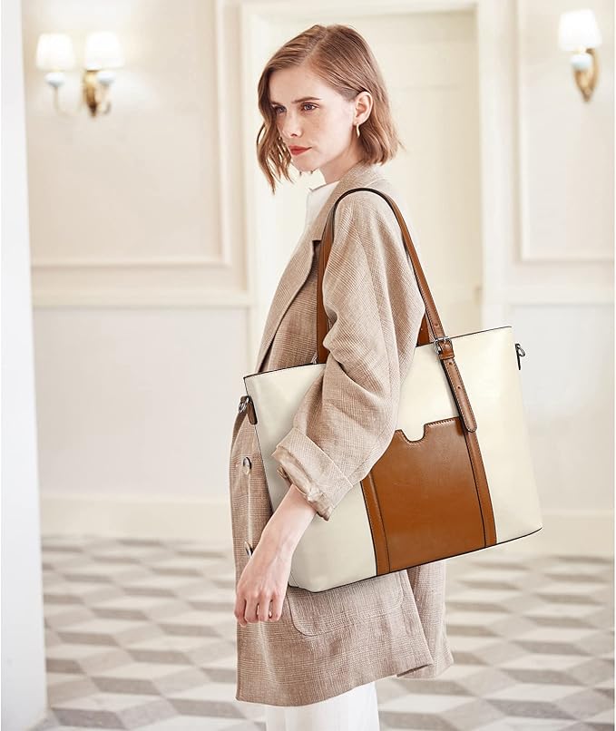 Telena Laptop Tote Bag for Women, 15.6 Inch Shoulder Tote Bag Leather Briefcase for Women, Large Capacity Handbag Bags