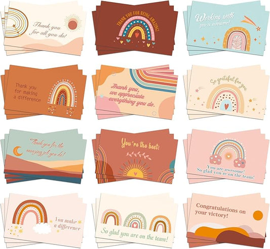 Yeaqee 240 Pcs Employee Appreciation Kudos Cards Funny Blank Back Motivational Card Encouragement Thank You Note Recognition Card for Teacher College Affirmation Gift(Bohemia)