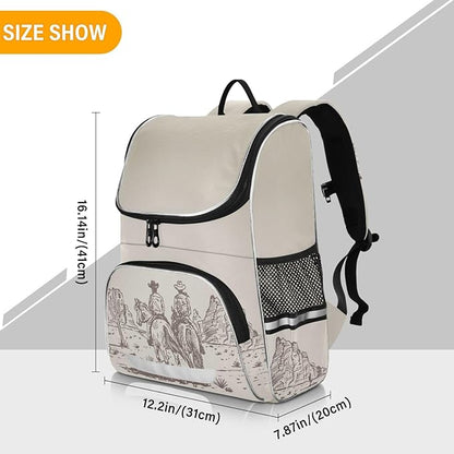Western Desert Cowboy Backpack with Reflective Strip for Kids Boys Girls Elementary School Bag Removable Chest Strap