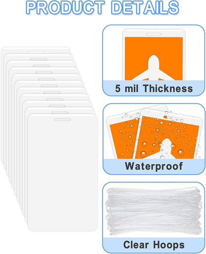 120 Pack 5 Mil Laminating Pouches with 120 Pcs Loops, Clear Luggage Tags, Bag Tags, Id Card Laminating Pouches for Traveling and Bussiness, 4.2 x 2.5 Inches