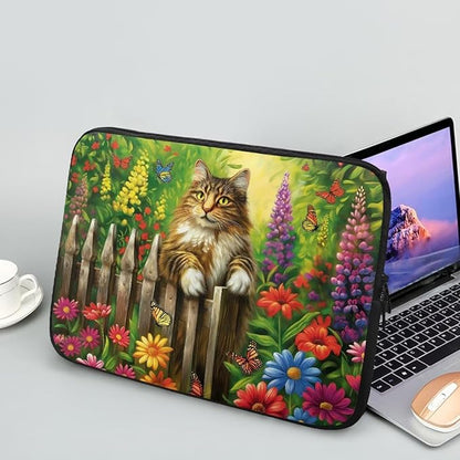 Cats Flower Printed Laptop Briefcase for Women Men, Waterproof 13 Inch Laptop Bag Messenger Bag Lightweight Laptop Case for Office Business Traveling Daily Use, Gift for Father