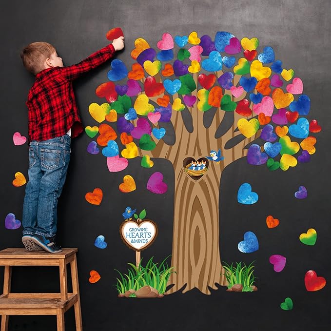 Classroom Tree Bulletin Board Decorations Set Hearts Bulletin Board Tree Cutouts Teacher Classroom Wall Decor for Elementary School Chalkboard Supplies (Lovely Style)