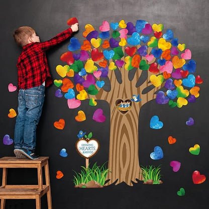 Classroom Tree Bulletin Board Decorations Set Hearts Bulletin Board Tree Cutouts Teacher Classroom Wall Decor for Elementary School Chalkboard Supplies (Lovely Style)