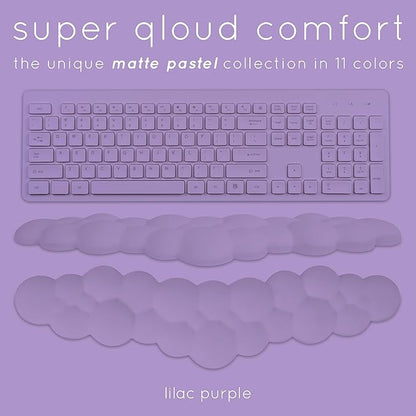 Qloud Cloud Wrist Rest Keyboard Wrist Rest for Computer Keyboard Pad, Cloud Keyboard Wrist Rest, Wrist Pad for Keyboard, Memory Foam, Non Slip Base, Comes with Mouse Pad - Lilac Purple
