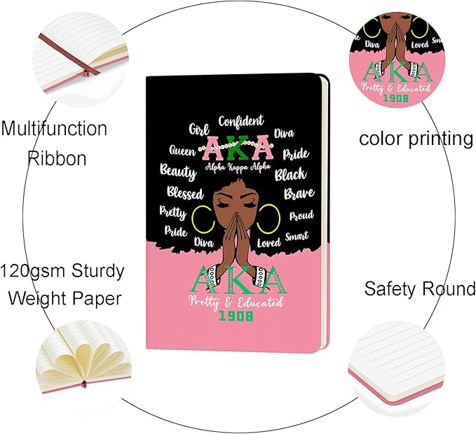 AKA Sorority Gift Leather Notebook for Women Girls Pink and Green Greek Sorority Journal Notebook Sisterhood Graduation Gift (3)