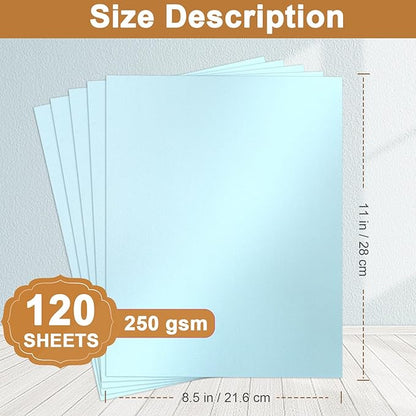 120 Sheets Light Blue Shimmer Cardstock 8.5 x 11 Certificate Paper, 250gsm/92lb Thick Craft Paper Light Blue Card Stock for DIY Cards Making, Greeting Cards, Wedding Invitations, Menus
