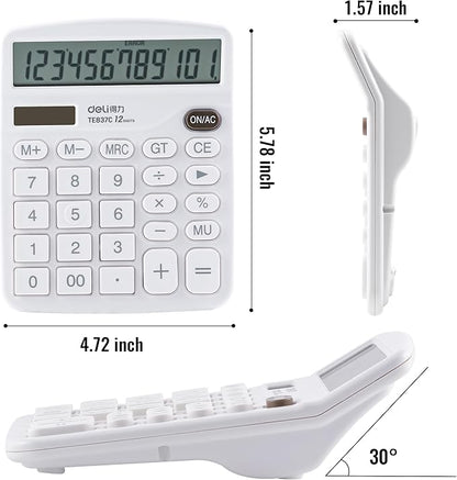 Golcellia Calculators Desktop, White Calculator, Cute Calculator 12 Digit Desk Calculator Large Display, Dual Power Solar Battery, Office Home School Supplies for Adults & Students