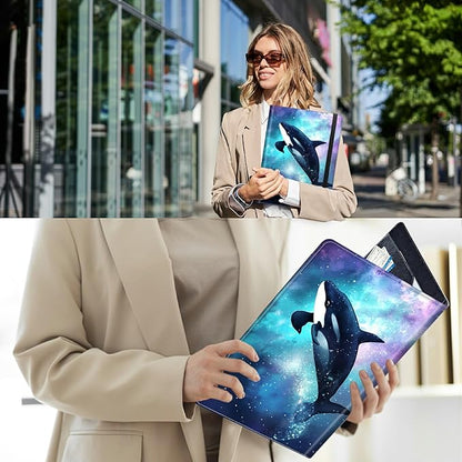 PU Leather Padfolio Folder Clipboard Portfolios Organizer Conference Document Organizer with Business Card Holder Storage Clipboard Writing Pad,Orca Whale