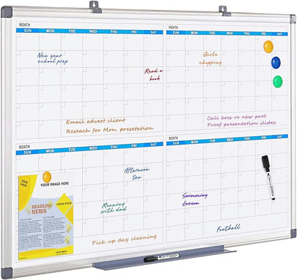 MAKELLO Large Magnetic Dry Erase Calendar Whiteboard Quarterly for Home, Bedroom, Office, Classroom, 4 Months, 36x24 in