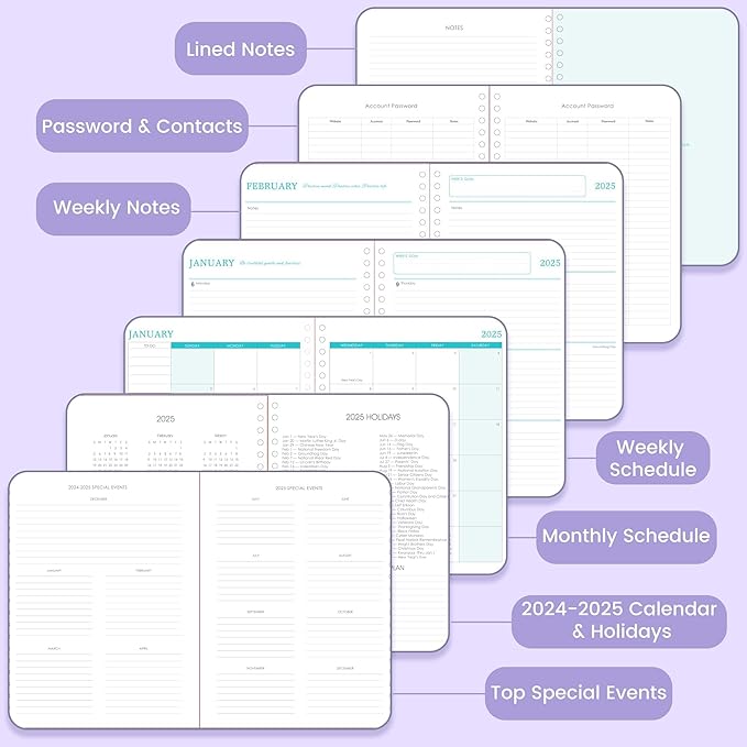 Yoment 2025 Planner Weekly and Monthly 8.5"x11" Hardcover 2025 Planner Dec 2024-Dec 2025 with 13 Month Tabs，Spiral Bound 2025 Calendar Monthly Planner for Women with Stickers Yearly Agenda，Purple