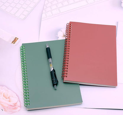 Yansanido Spiral Notebook, 4 Pcs A5 Thick Plastic Dark Green Hardcover 8mm Ruled 80 Sheets -160 Pages Journals for Study and Notes (Ruled-4pcs Dark Green, A5)