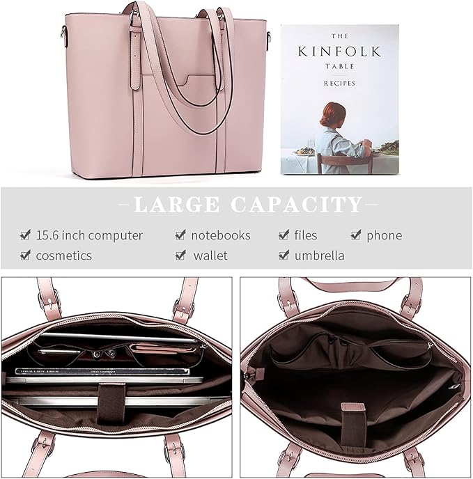 Telena Laptop Tote Bag for Women, 15.6 Inch Shoulder Tote Bag Leather Briefcase for Women, Large Capacity Handbag Bags