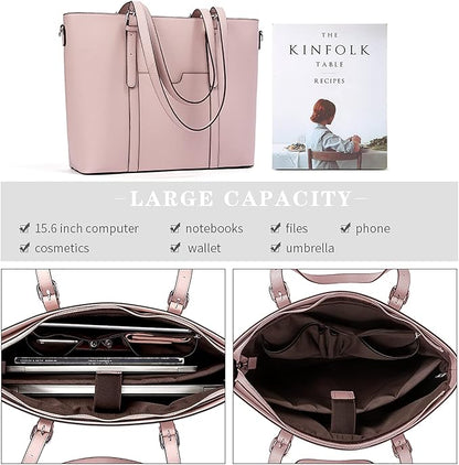 Telena Laptop Tote Bag for Women, 15.6 Inch Shoulder Tote Bag Leather Briefcase for Women, Large Capacity Handbag Bags