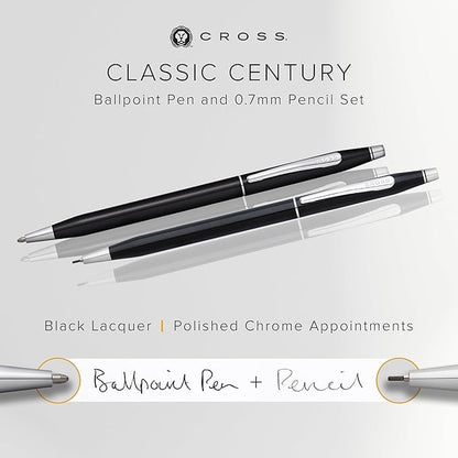 Cross Classic Century Black Lacquer Ballpoint Pen & 0.7mm Pencil with Chrome Appointments