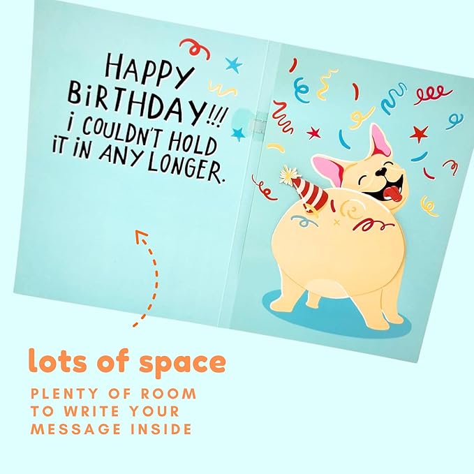 Farting Dog Birthday Card - Funny Birthday Card for Men Women Kids - Farting French Bulldog Meme Sound and Shaking Dog Motion Bday Greeting Cards 5.25 x 8.18 Inch