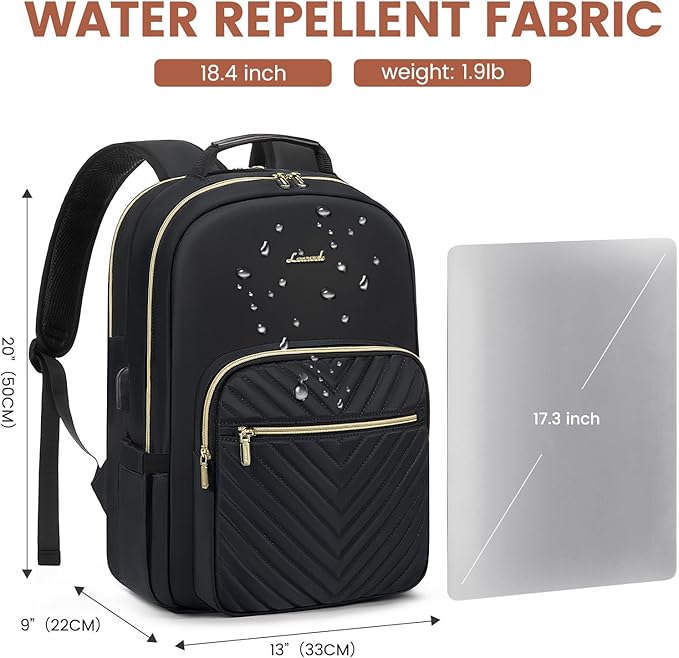 LOVEVOOK Laptop Backpack for Women 18.4 inch,Cute Womens Travel Backpack Purse,Professional Laptop Computer Bag,Waterproof Work Business College Teacher Bags Carry on Backpack with USB Port,Black