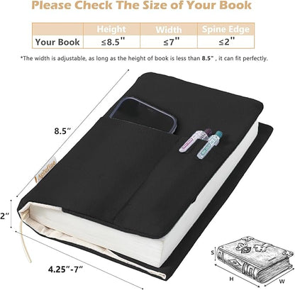 Canvas Book Covers, Washable Book Protector, Book Cover for Paperback Novels, Adjustable Book Cover for Hardcover with Pockets for Pen, Soft Cover Books, Book Lovers Gifts