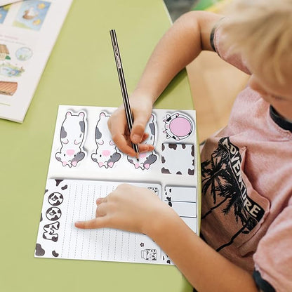 I Just Really Like Cow Sticky Notes Set, 550 Sheets, Cute Pink Cow Shaped Self-Stick Notes Pads Barnyard Farm Animal Divider Tabs Bundle Writing Memo Pads Back to School Office Supplies
