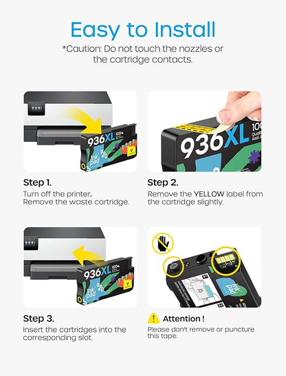 936XL 936 Ink Cartridges Combo Pack (4-Pack) Replacement for HP 936XL Ink Cartridges Work with OfficeJet Pro 9110, 9120, 9130, 9730, 9720 Series Printers