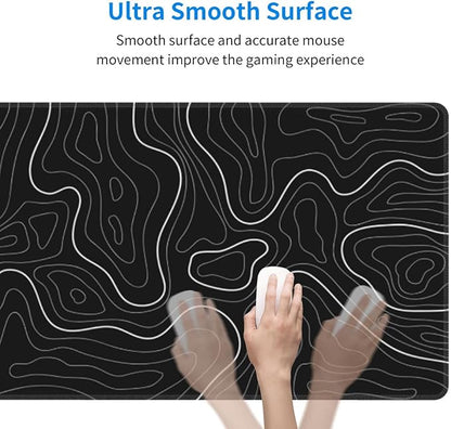 Abstract Topographic Map Black Mouse Pad Big Gaming Mouse Pad XXL Mousepad Large Keyboard Mat with Non-Slip Rubber Base Stitched Edges Mouse Mat Desk Pad for Gaming and Office