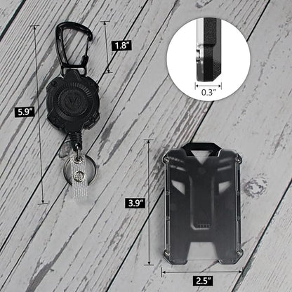 VIQWYIC 1 Pack Retractable Badge Holder Keychain, Tactical ID Card Holder, Heavy Duty Carabiner Badge Reel with Key Ring for Keys ID Card (Black)