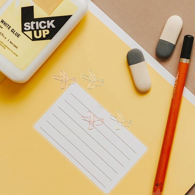 NUOBESTY Decorative File Folders 20pcs Cute Paper Clips Metal Bee Shape Journaling Paper Clamp Binder Clips Scrapbooking Bookmarks for Office Supplies Wedding Invitations Crafts 3.7cm