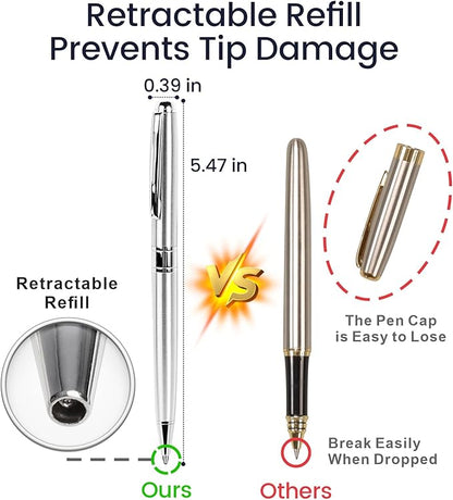 Cambond Ballpoint Pens Bulk Pens - Sliver Metal Pen Nice Luxury Pens for Men Business Office Police Comfortable Writing Twist Retractable 1.0 mm Medium Point Nice Pens, 5 Pack (Silver)