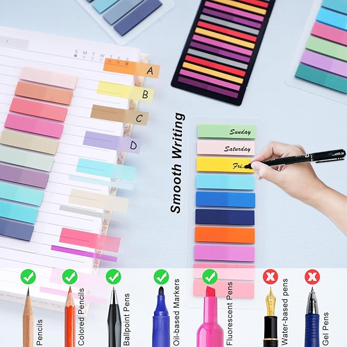 WSCHU 3400Pcs Sticky Tabs Book Tabs, Morandi Translucent Book Markers Sticky Note Tabs,Multi-Colored Writable & Repositionable Book Annotation tabs, Page Markers, Annotation Supplies