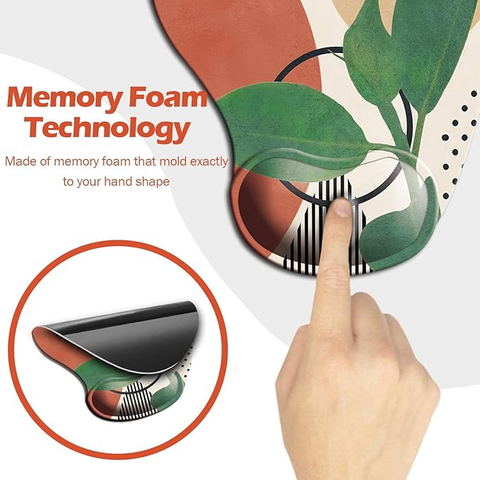 DOOKE Ergonomic Mouse Pad with Wrist Support and,Mouse Pads with Non-Slip PU Base for Home Office Working Studying Easy Typing & Pain Relief Leaves